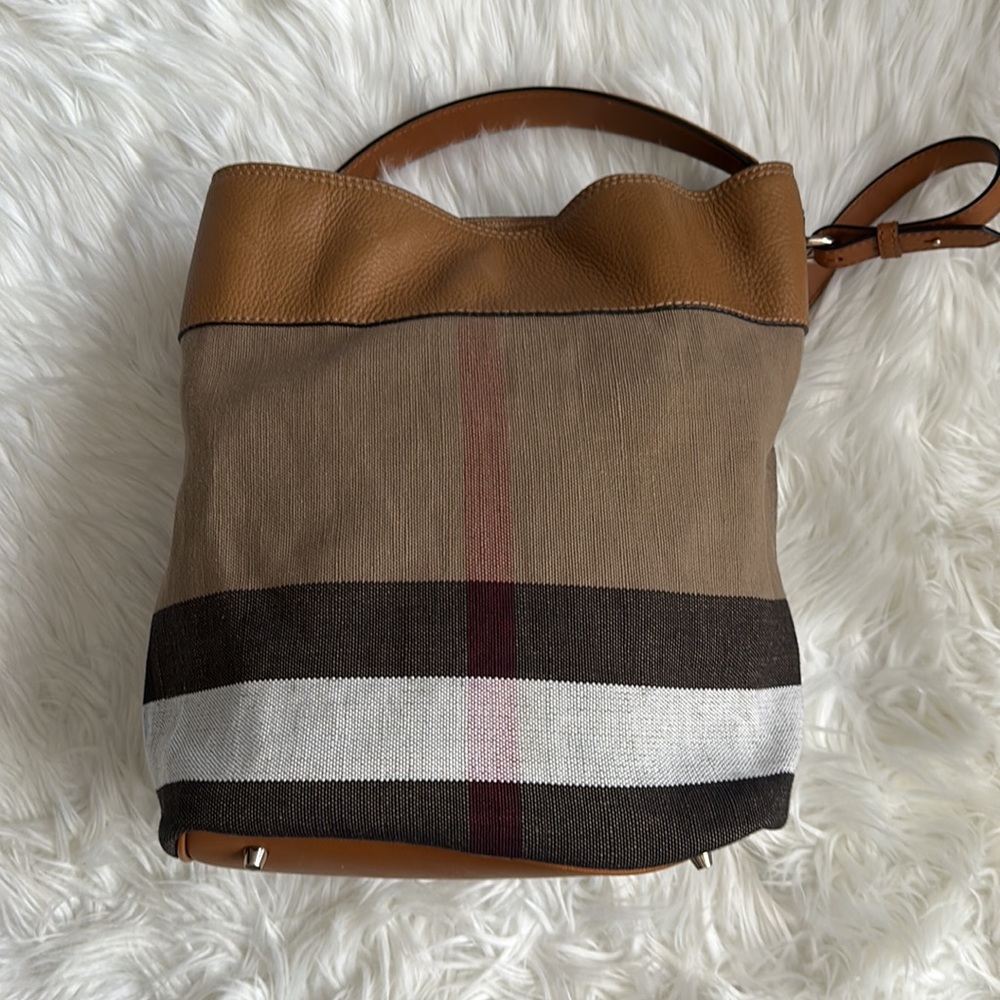 Burberry Ashby Tassel Medium Brown Canvas and Calfskin Leather Hobo Bag - Picture 5 of 16